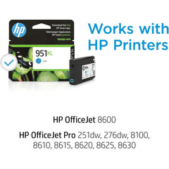 HP 951XL High Yield Cyan Original Ink Cartridge, CN046AN