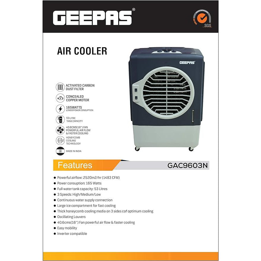 GEEPAS Air Cooler, White/Brown, GAC9603